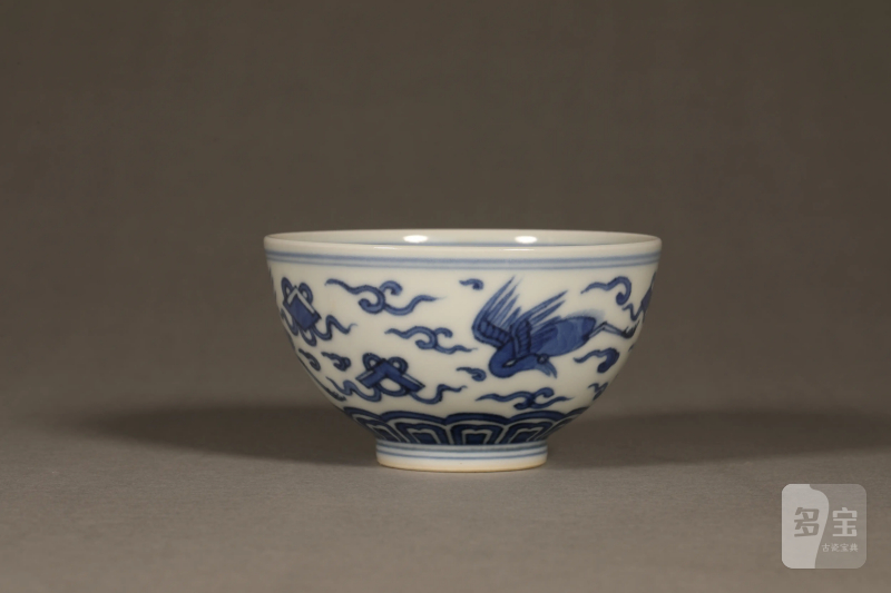 清 青花云鹤纹茶圆 - 图4